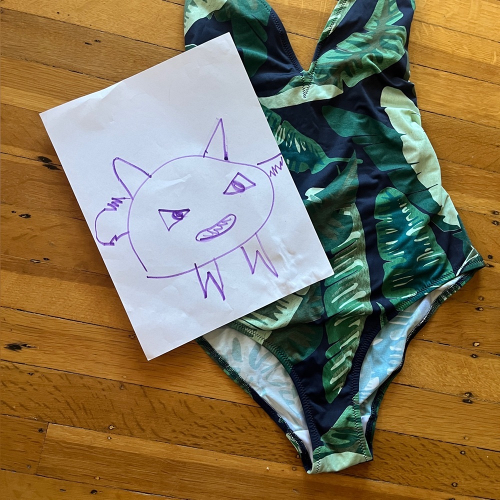 Princess Tam tam wear Lemonade deep v-neck halter matte botanical leaf swimsuit - Picture 4 of 6